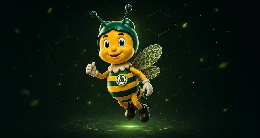 APEC Bee floating in a subtle digital green environment.